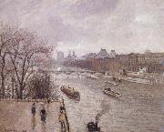 Camille Pissarro The Louvre,morning,rainy weather painting